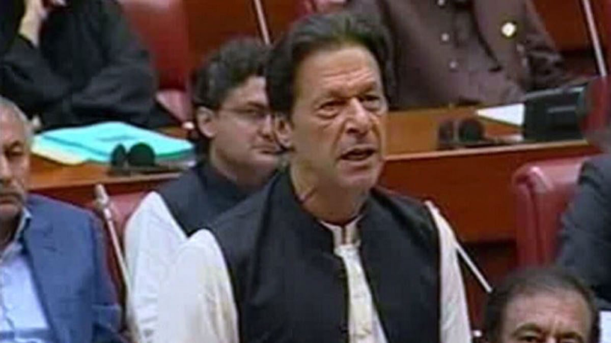 Pakistan prime minister Imran Khan has told the country`s Senate that the absence of an international policy against the generation of blasphemous content is a `collective failure` on part of the Muslim countries. -- Photo: DawnNews TV