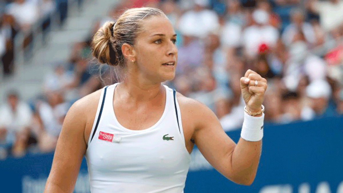 Dominika Cibulkova of Slovakia reacts after winning a point against Angelique Kerber of Germany (not pictured) in the third round on day six of the US Open at USTA Billie Jean King National Tennis Center. Photo: Reuters
