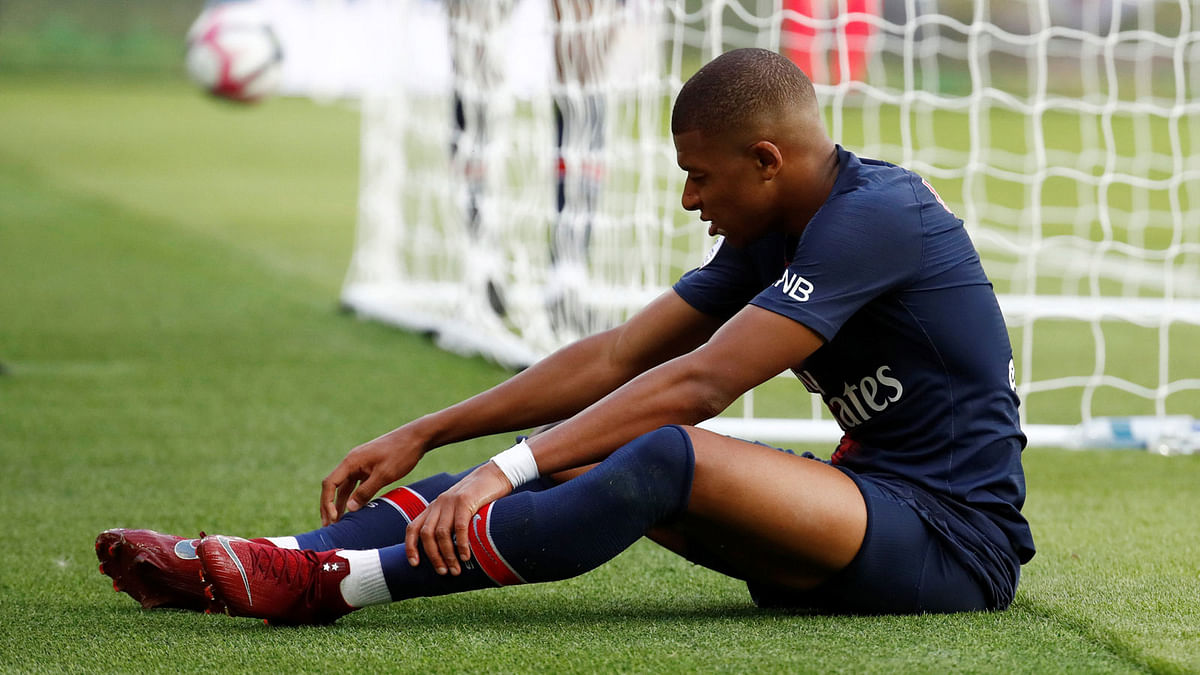 Paris St Germain`s Kylian Mbappe reacts during the match. Photo: Reuters
