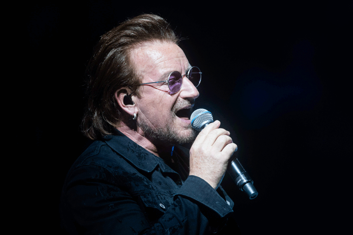 Irish lead singer of rock band U2, Bono performs in Berlin, on 31 August, 2018. Photo: AFP