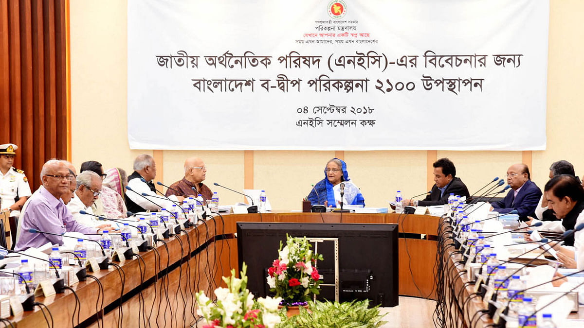 Prime minister Sheikh Hasina chairs ECENC meeting at NEC conference room in Agargaon area of Dhaka on Tuesday. Photo: PID
