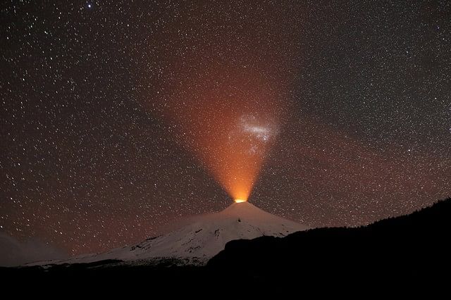 The Villarrica Volcano is seen at night from Pucon town, Chile on 2 September 2018. Photo: Reuters