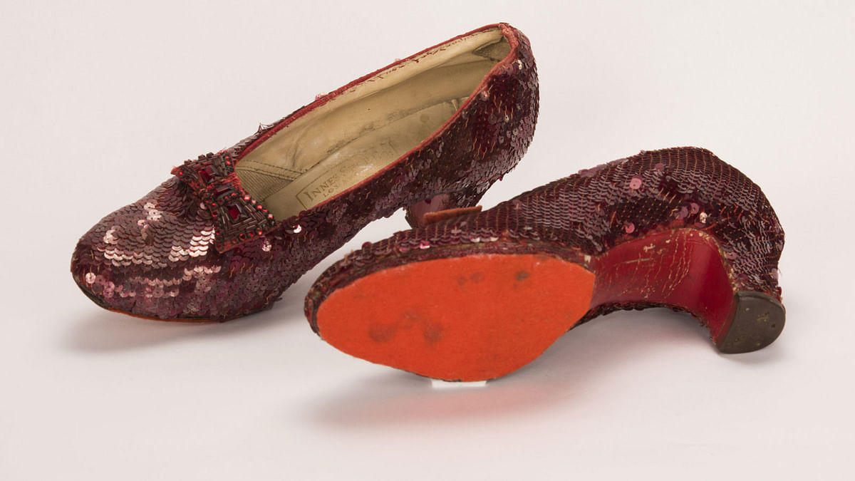 A pair of ruby slippers featured in the classic 1939 film The Wizard of Oz and stolen from the Judy Garland Museum in Grand Rapids, Minnesota in 2005, is shown after it was recovered in a sting operation conducted in Minneapolis earlier this summer in this FBI Minneapolis, Minnesota, US, image released on 4 September 4. Photo: Reuters