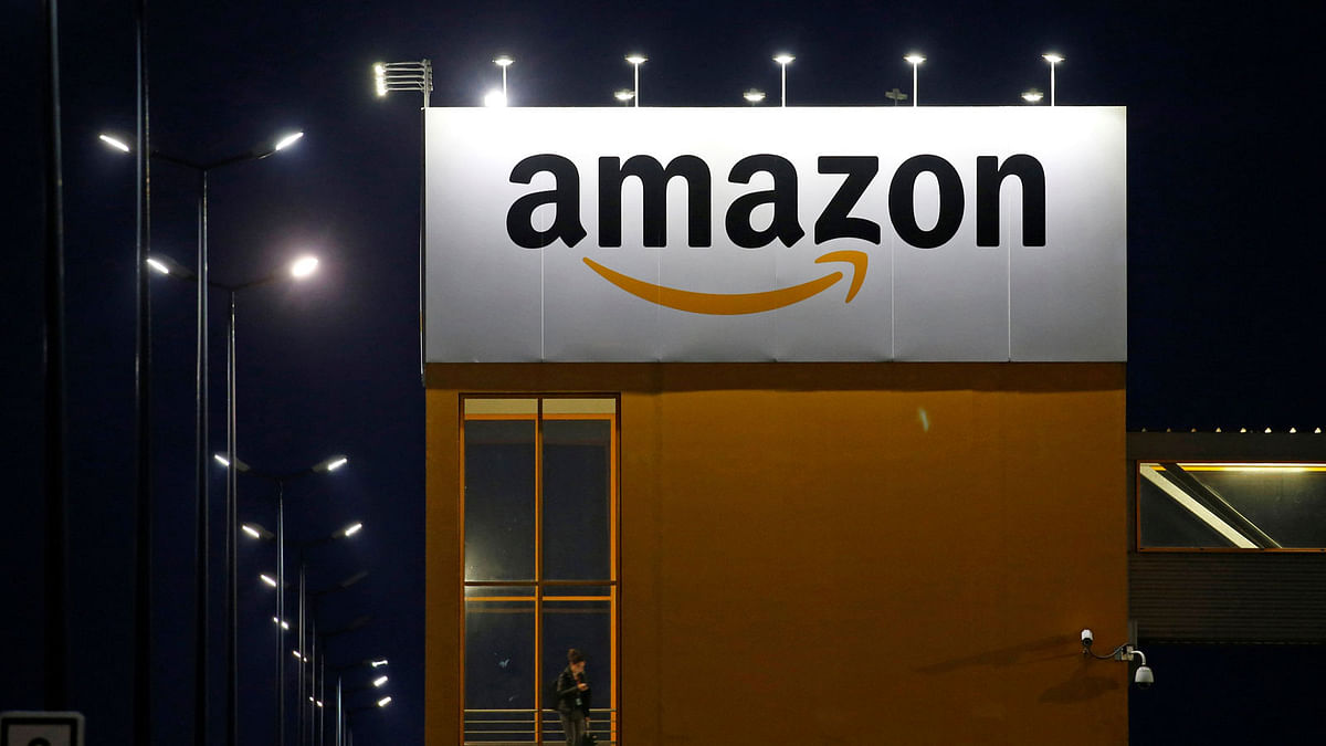 Amazon logo is seen at the company logistics center in Lauwin-Planque. Photo: Reuters