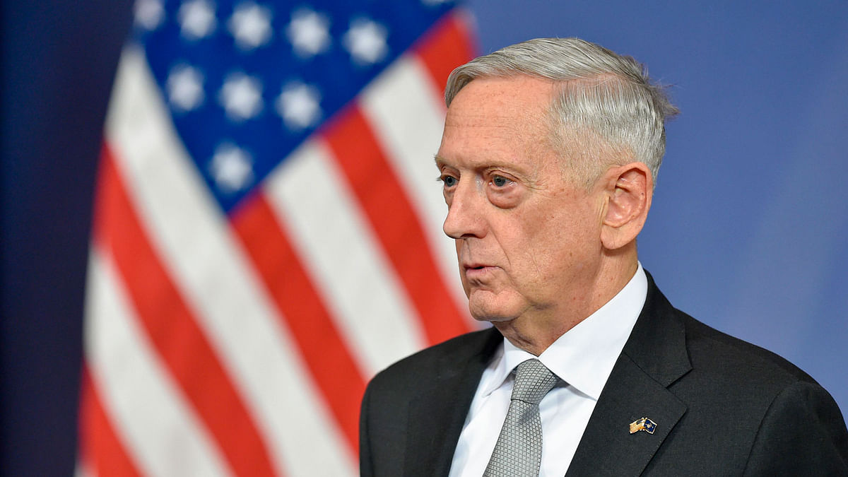 In this file photo taken on 9 November, 2017 US defence minister James Mattis delivers a press conference during the second day of a defence ministers meeting at NATO headquarters in Brussels. Photo: AFP