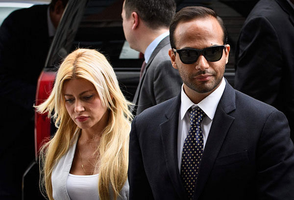 Foreign policy advisor to US president Donald Trump’s election campaign, George Papadopoulos and his wife Simona Mangiante Papadopoulos arrive at US District Court for his sentencing in Washington, DC on 7 September. Photo: AFP