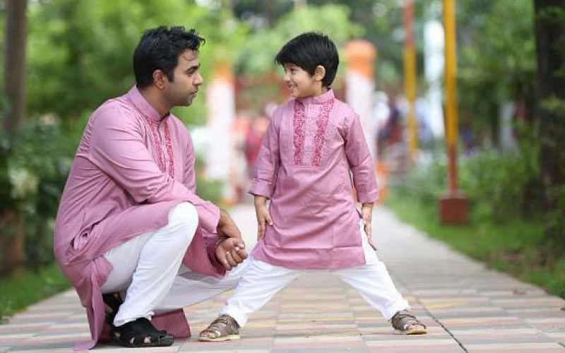 Actor Apurba and his son Ayash during Eid. File photo