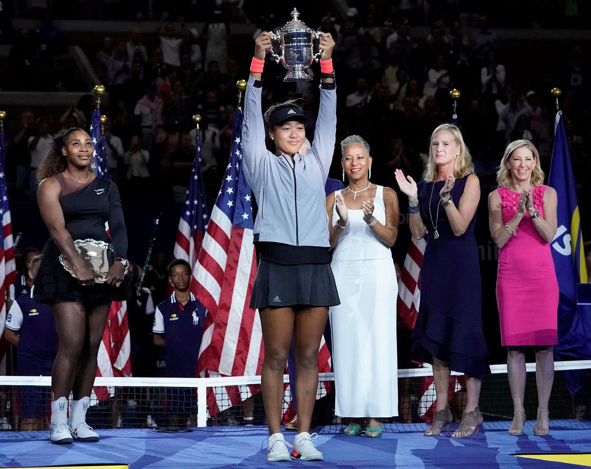 Naomi Osaka of Japan holds the US Open trophy after beating Serena Williams of the USA in the women’s final on day thirteen of the 2018 US Open tennis tournament at USTA Billie Jean King National Tennis Centre. Photo: Reuters