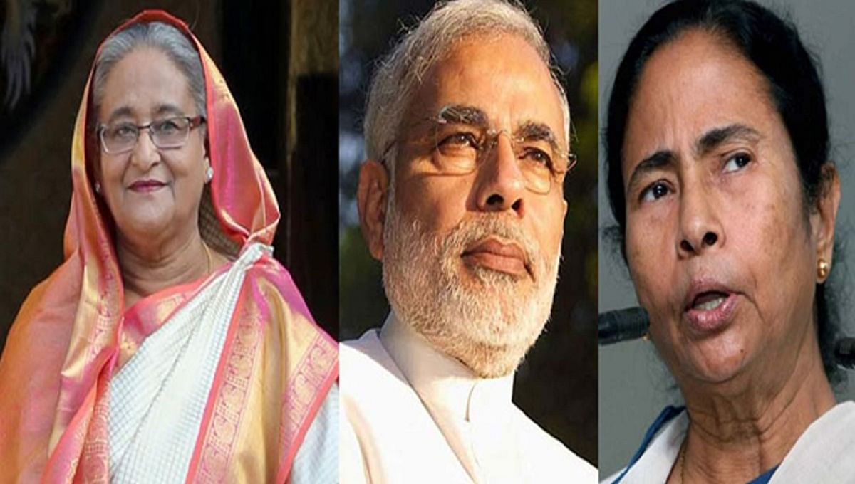 Bangladesh prime minister Sheikh Hasina, her Indian counterpart Narendra Modi and West Bengal chief minister Mamata Banerjee. UNB File Photo