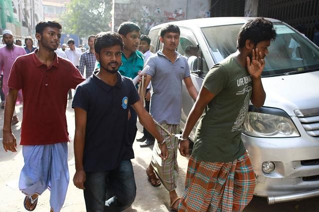 A total of 12 students picked up by detectives are being sent to police custody from Chief Metropolitan Magistrate (CMM) Court of Dhaka on Monday. Photo: Shuvro Kanti Das