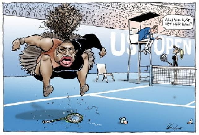This handout obtained on 11 September 2018 from the Herald Sun shows a cartoon published on 10 September of US tennis player Serena Williams in the controversial final of the US Open women`s singles final. Photo: AFP