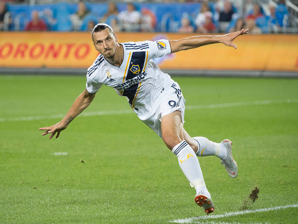 Los Angeles Galaxy forward Zlatan Ibrahimovic celebrates a goal during the first half against Toronto FC at BMO Field. Photo: Reuters