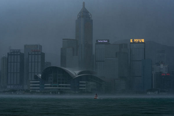 A gerernal view of Victoria Habour during the approach of super Typhoon Mangkhut to Hong Kong on 16 September 2018. Super Typhoon Mangkhut has smashed through the Philippines, as the biggest storm to hit the region this year claimed the lives of its first victims and forced tens of thousands to flee their homes. Photo: AFP