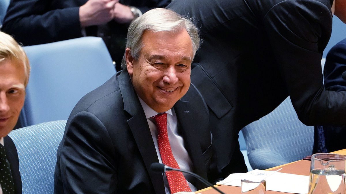 Secretary General of the United Nations Antonio Guterres smiles before a United Nations Security Council meeting in New York City, New York, US, on 28 August 2018. Photo: Reuters