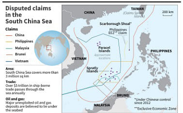 Map showing disputed claims in the South China Sea. Photo: AFP