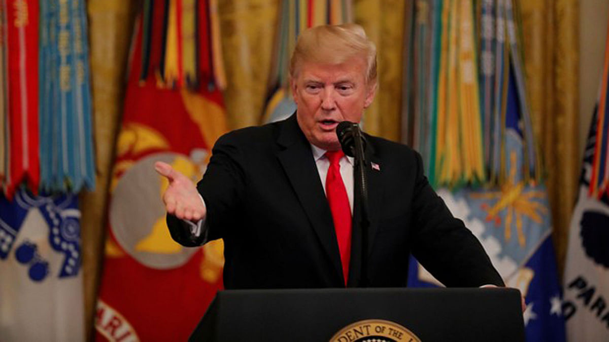 US president Donald Trump addresses a reception for Congressional Medal of Honor recipients in the East Room of the White House in Washington, US, 12 September 2018. Photo: Reuters