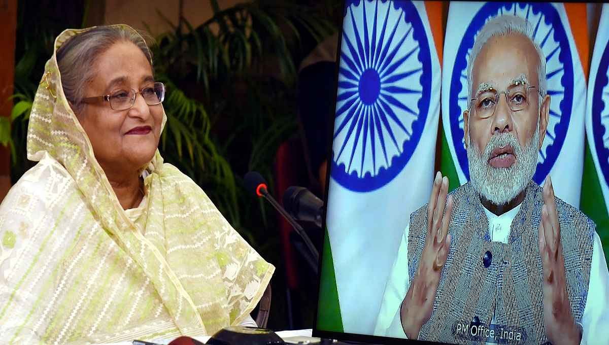 Prime minister Sheikh Hasina and Indian prime minister Narendra Modi talk through videoconferencing on Tuesday. Photo: UNB