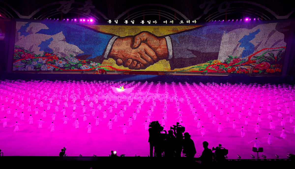 The performance titled “The Glorious Country” is pictured at the May Day Stadium in Pyongyang, North Korea, on 19 September 2018. Photo: Reuters