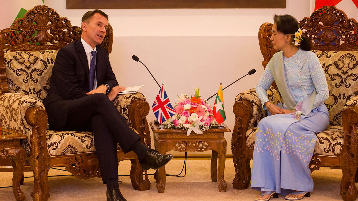 Britain’s foreign secretary Jeremy Hunt visits Myanmar leader Aung San Suu Kyi in Naypyidaw, Myanmar, 20 September, 2018. Photo: Reuters  UK foreign secretary Hunt presses Suu Kyi on ‘justice’ for Rohingyas