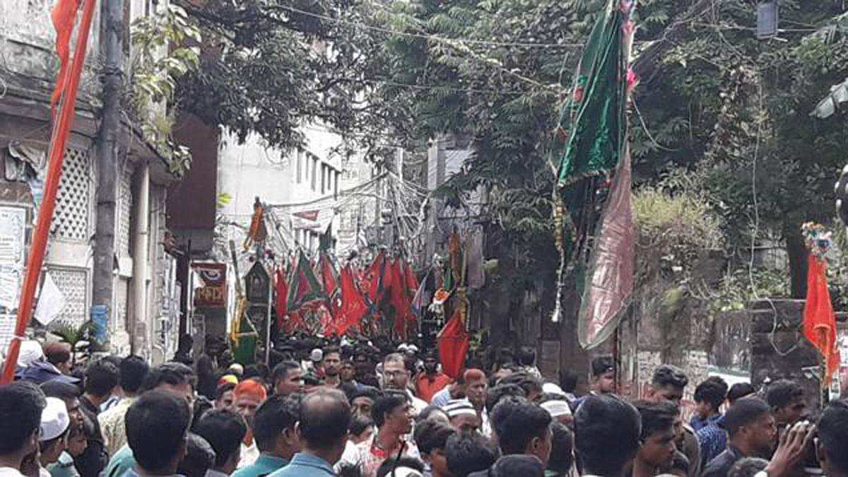 Shia community members bring out Tazia processions in Old Dhaka. Photo: Prothom Alo