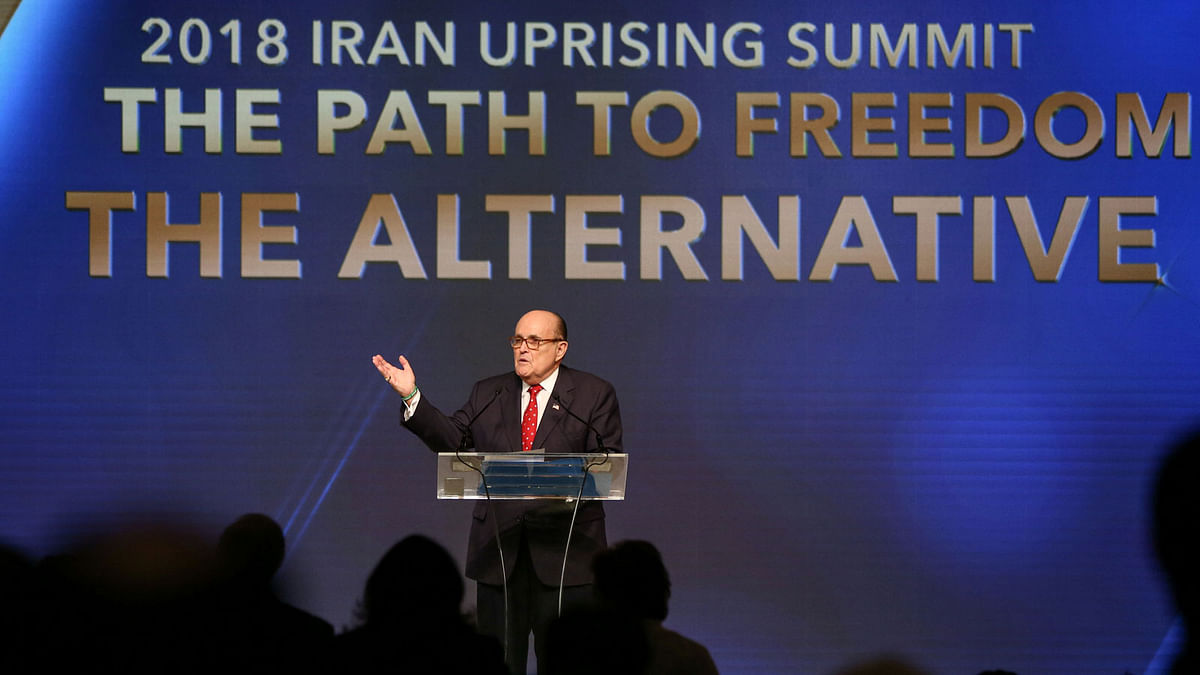 Rudolph Giuliani, former mayor of New York City, delivers a speech during the 2018 Iran Uprising Summit in Manhattan, New York, US, on 22 September 2018. Photo: Reuters