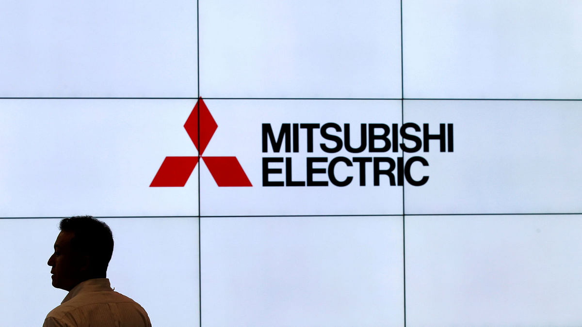 A logo of Mitsubishi Electric Corp is pictured at CEATEC (Combined Exhibition of Advanced Technologies) JAPAN 2016 at the Makuhari Messe in Chiba, Japan on 3 October 2016