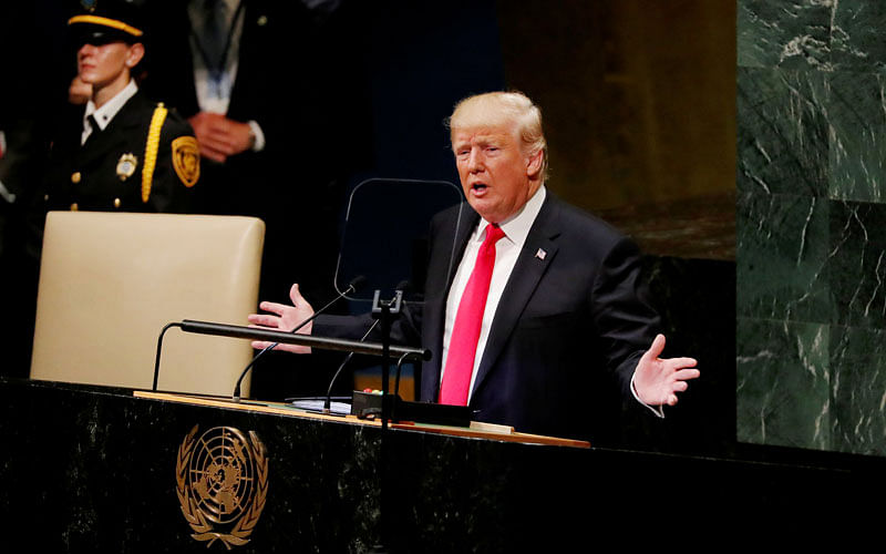 US president Donald Trump addresses the 73rd session of the United Nations General Assembly at UN headquarters in New York, US on 25 September. Photo: Reuters