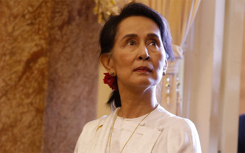 In this file photo taken on 12 September 2018 Myanmar State Counsellor Aung San Suu Kyi arrives for a meeting with Vietnam`s President Tran Dai Quang (not pictured) at the Presidential Palace at the sideline of the World Economic Forum on ASEAN in Hanoi. Photo: AFP