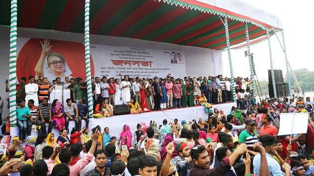 BNP`s public rally begins at Suhrawardy Udyan in the city on Sunday afternoon where the party leaders are expected to unveil their various demands and plans over the next general election. Photo: Dipu Malakar