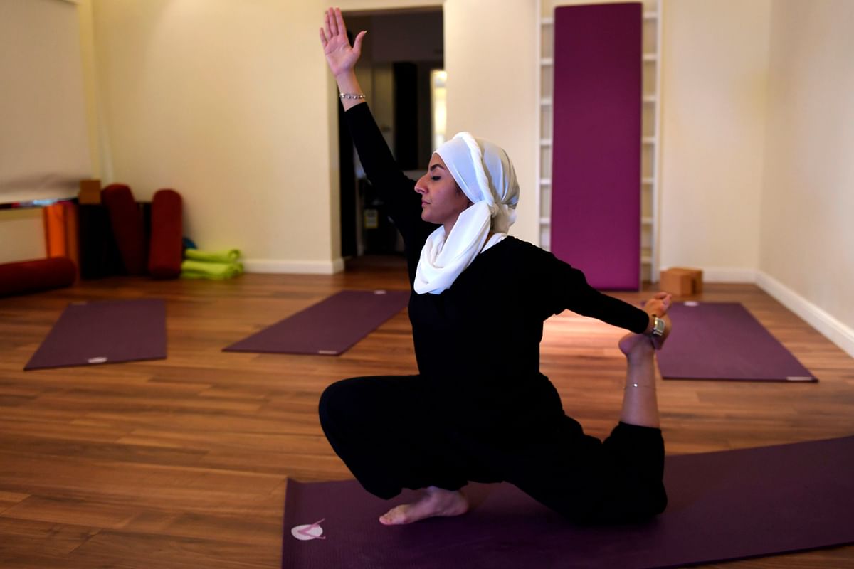 Saudi women practice yoga at a studio in the western Saudi Arabian city of Jeddah on 7 September 2018. Photo: AFP