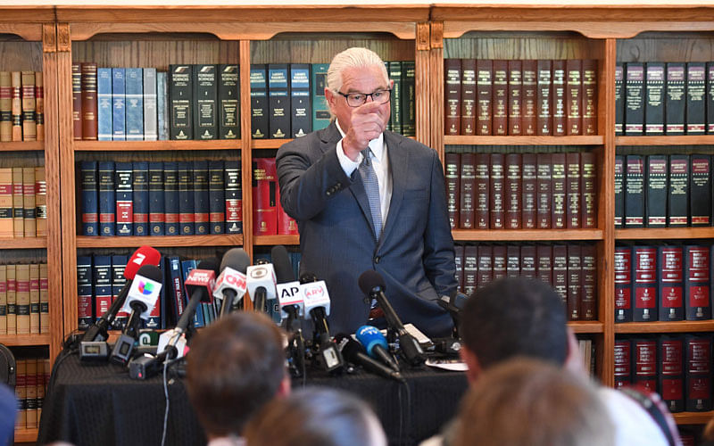 Attorney Leslie Mark Stovall speaks during a press conference on 3 October 2018, in Las Vegas, about the rape accusation against Portuguese soccer star Cristiano Ronaldo. Photo: AFP
