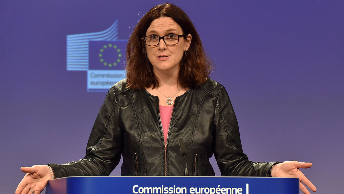 European Commissioner Cecilia Malmstrom holds a news conference in Brussels, Belgium 7 March, 2018. Photo: Reuters