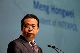In this file photo taken on 4 July 2017 Meng Hongwei, president of Interpol, gives an addresses at the opening of the Interpol World Congress in Singapore. An investigation into Meng Hongwei`s disappearance was launched on 5 October 2018 according to a source close to the case. Meng Hongwei had not been heard since travelling to China at the end of September. Photo: AFP