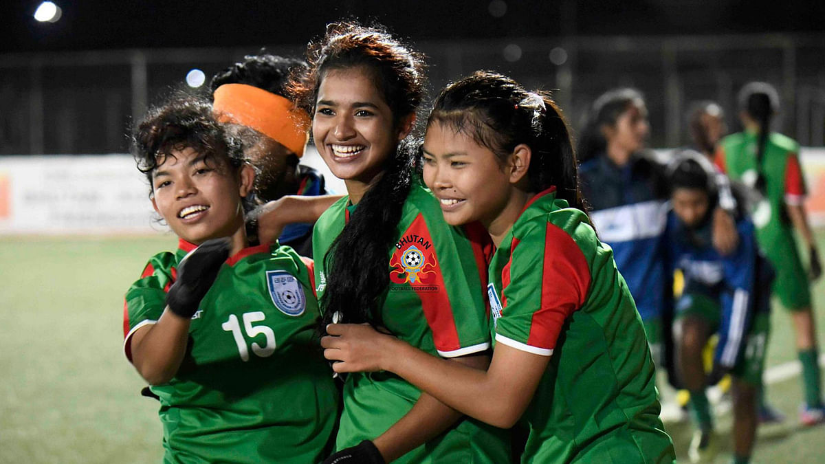 Masura Parvin (M) scores the sole goal in the U18 SAFF Championship final. Photo: Bhutan Football Federation