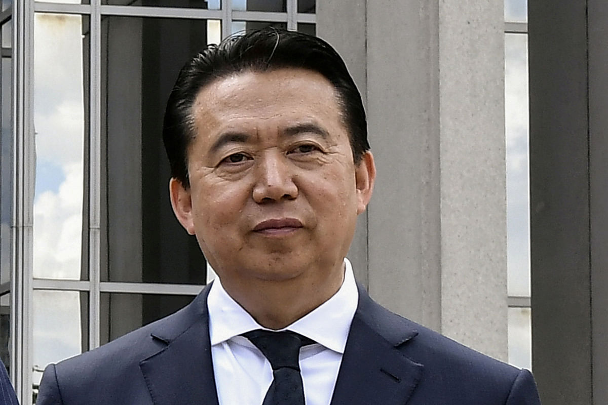 NTERPOL president Meng Hongwei poses during a visit to the headquarters of International Police Organisation in Lyon, France, 8 May 2018. Photo: Reuters