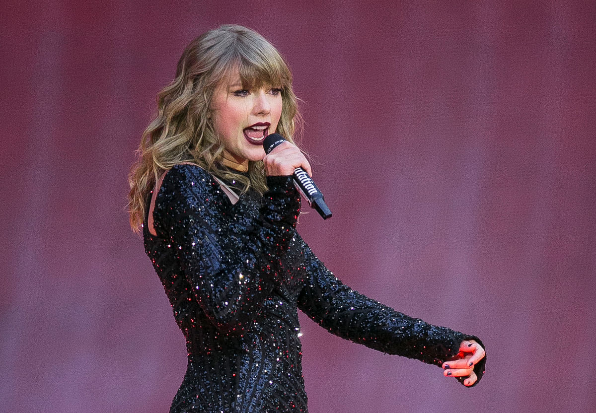 In this 22 June file photo, singer Taylor Swift performs on stage in concert at Wembley Stadium in London. Photo: AP