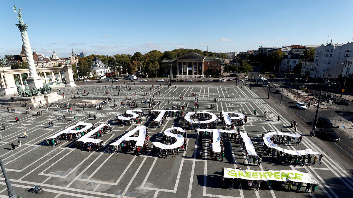 Greenpeace holds a demonstration against plastic waste at the Heroes Square in Budapest, Hungary, on 30 September 2018. Reuters File Photo