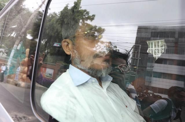 Former state miniser for home affairs Lutfozzaman Babar is being brought out of the jail for the 21 August grenade attack case of which judgement to be delivered by the court in Old Dhaka on 10 October. Photo: Tanvir Ahammed