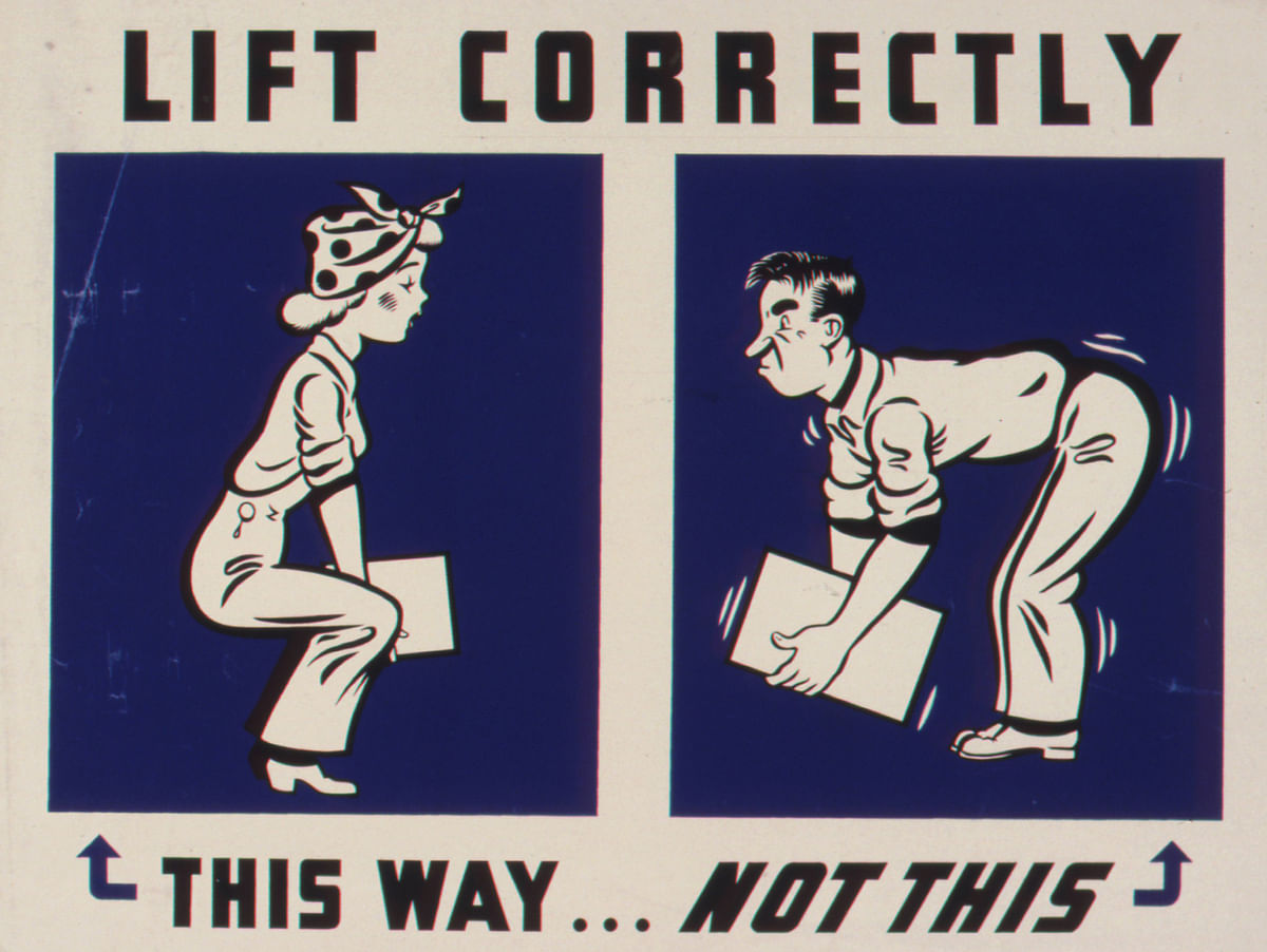 Right and wrong postures while moving heavy items. Photo: Collected