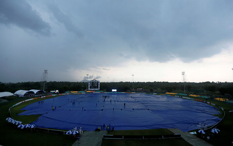 A general view of the ground is seen as the first one-day international match between Sri Lanka and England was stopped due to rain at Dambulla, Sri Lanka on 10 October 2018. Photo: Reuters