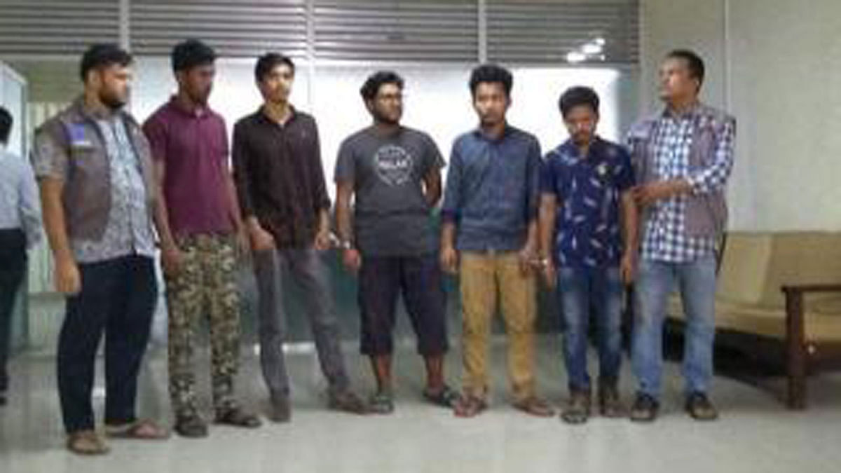 5 of a suspected fraud gang sued under Digital Security Act, 2018 after police arrested them from different parts of the capital on charges of selling ‘fake question papers’ of medical admission test. Photo: Prothom Alo