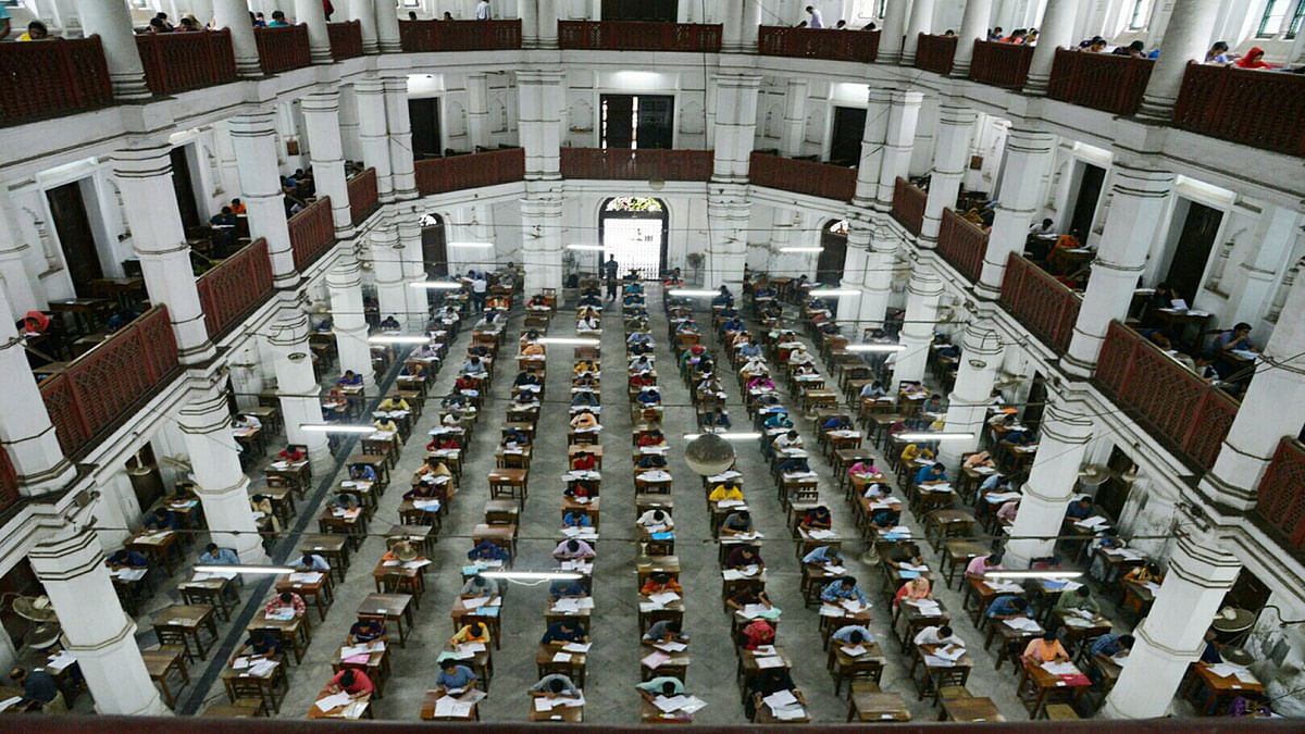 Candidates sit for admission test of Dhaka University at Curzon Hall. Photo: UNB