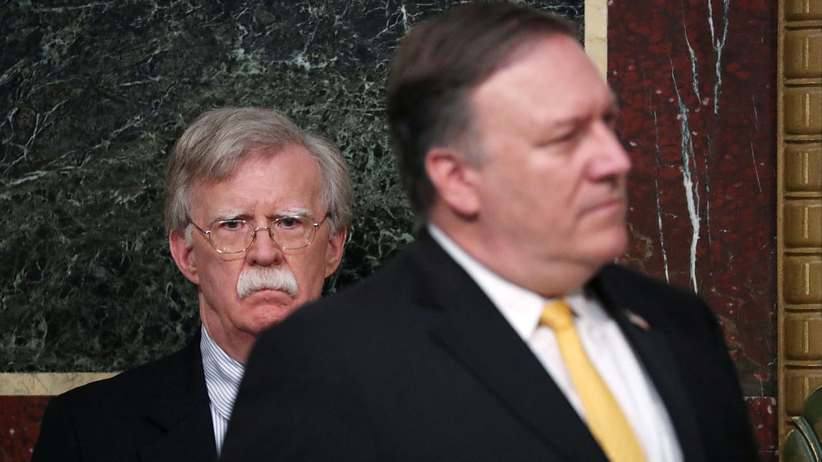 US National Security Advisor John Bolton and Secretary of State Mike Pompeo attend the Interagency Task Force to Monitor and Combat Trafficking in Persons annual meeting at the White House in Washington, US, on 11 October 2018. Photo: Reuters