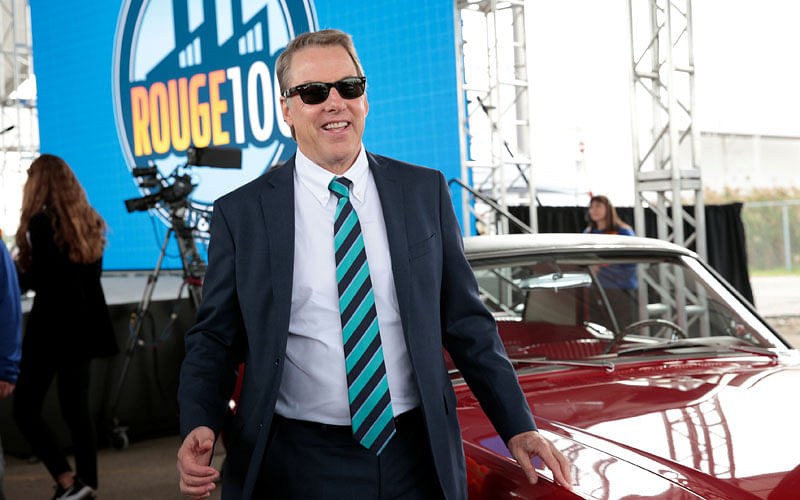 Ford executive chairman Bill Ford poses next to a 1965 Ford Mustang GT during the 100 year celebration of the Ford River Rouge Complex in Dearborn, Michigan US on 27 September. Photo: Reuters