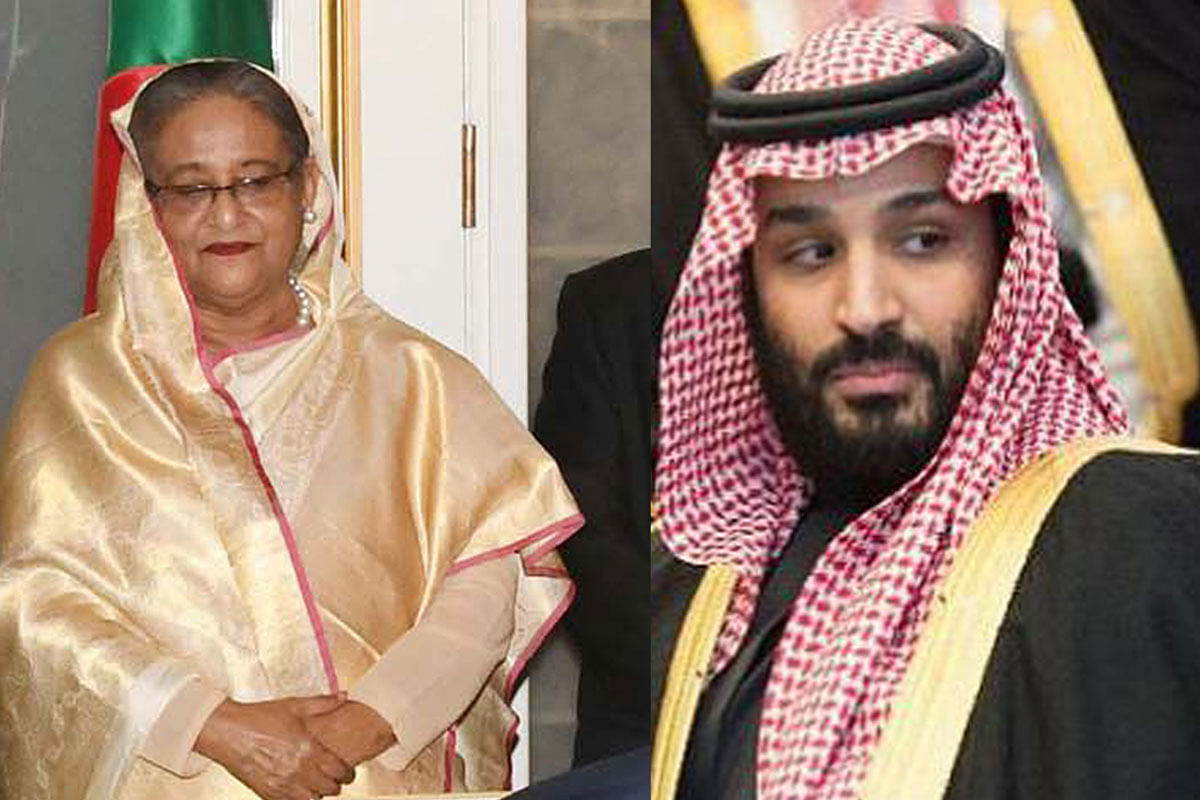 Prime minister Sheikh Hasina (L) and Saudi Crown Prince, deputy premier and defense minister Mohammad bin Salman bin Abdulaziz. File Photo