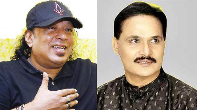 Bangladeshi rock legend Ayub Bachchu (L) and Tapan Chowdhury