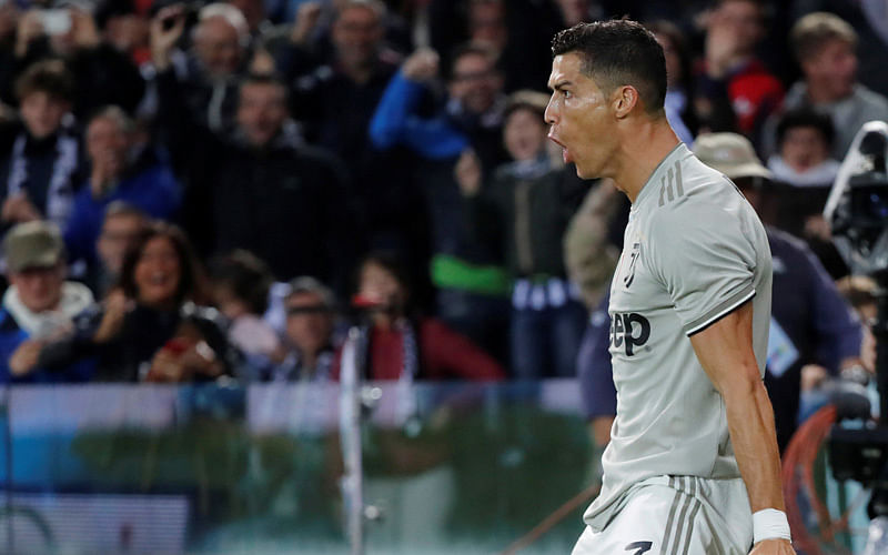 Juventus` Cristiano Ronaldo celebrates scoring their second goal against Udinese Calcio at Dacia Arena, Udine, Italy on 6 October 2018. Photo: Reuters
