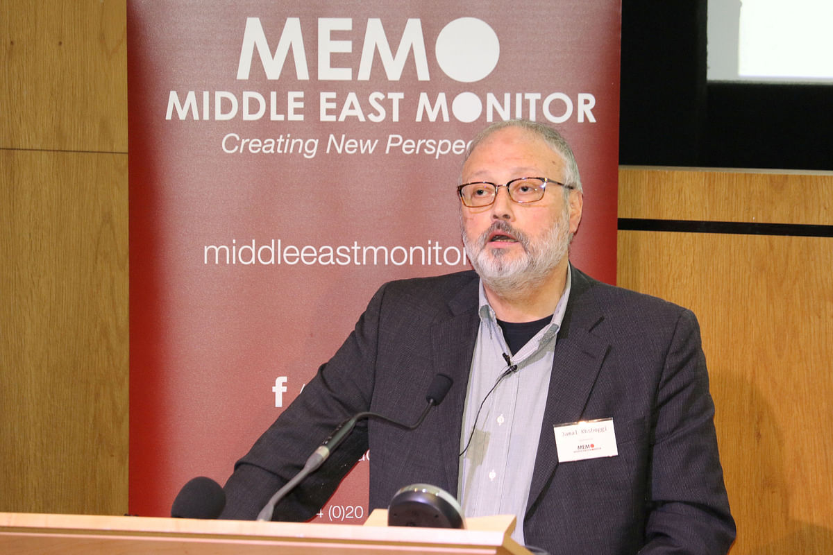 Saudi dissident Jamal Khashoggi speaks at an event hosted by Middle East Monitor in London Britain on 29 September. Photo: Reuters