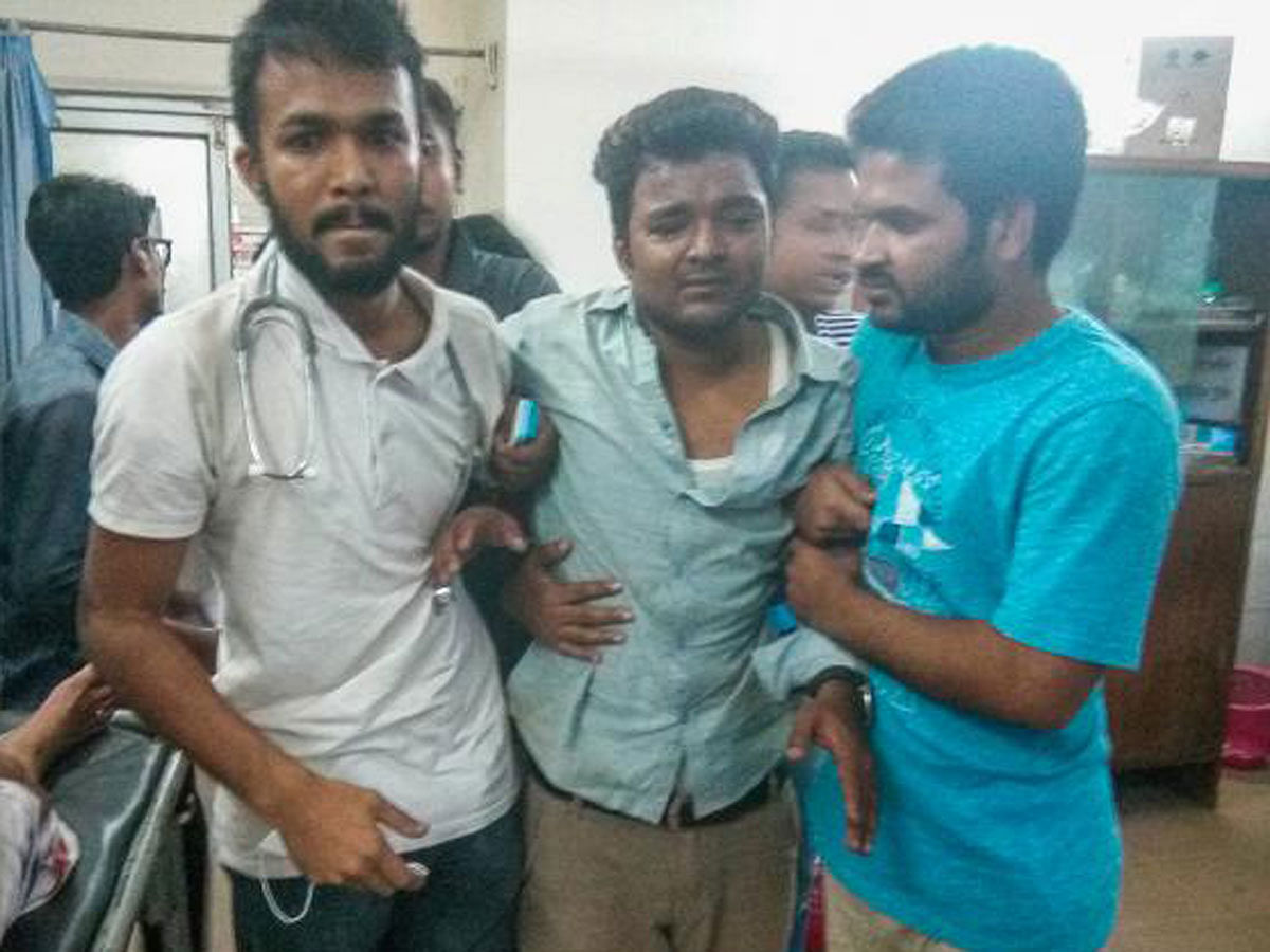 Four leaders of quota reform movement were attacked by BCL men in Dhaka University campus on Tuesday after they demonstrated for cancelation of DU `Gha` unit admission test. Photo: Dipu Malakar.