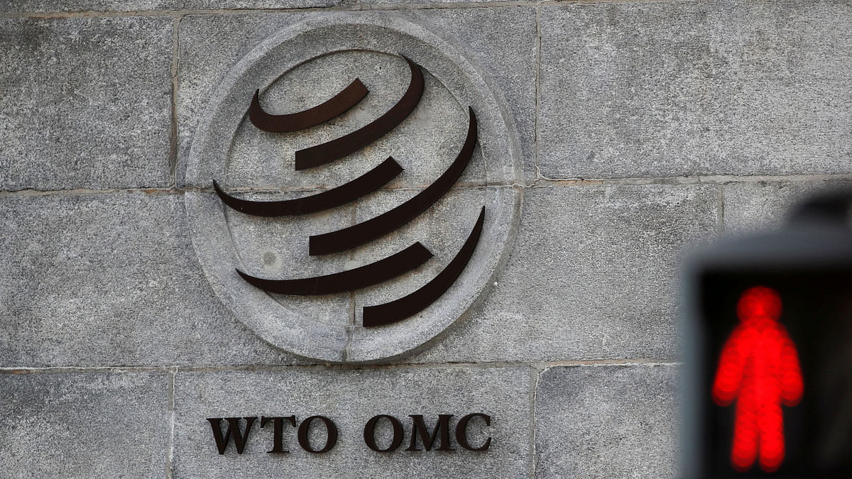 Logo is pictured outside the WTO headquarters in Geneva. Photo: Reuters